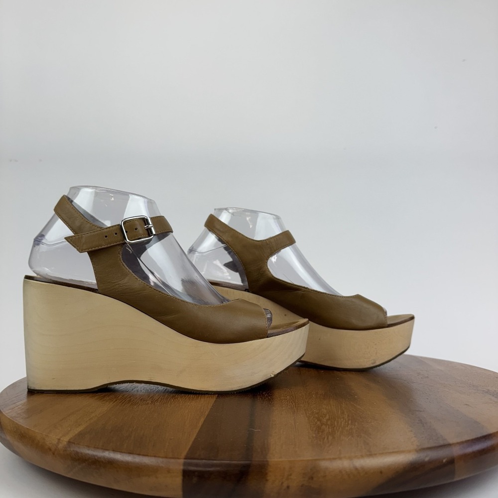 Womens Belle By Sigerson Morrison Brown Leather Platfrom Wedge Sandals Size 8 B‎